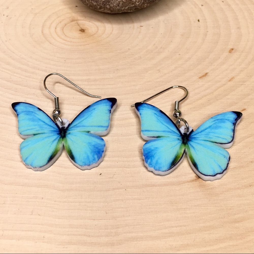 Blue Butterfly Acrylic Earrings - Picture 2 of 7